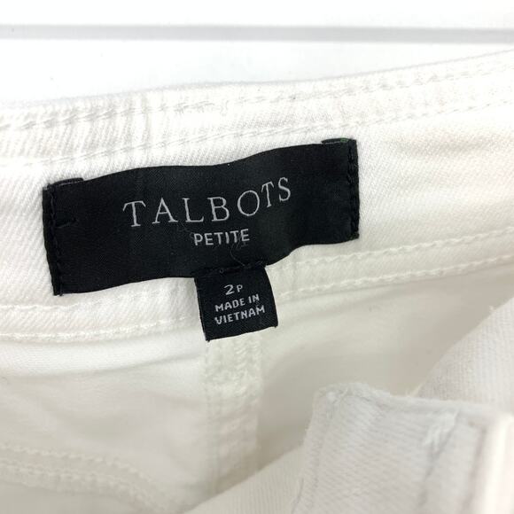 SOLD Talbots Midi Length Denim Skirt Womens Size 2P White Front Slit Stretch - Picture 6 of 7